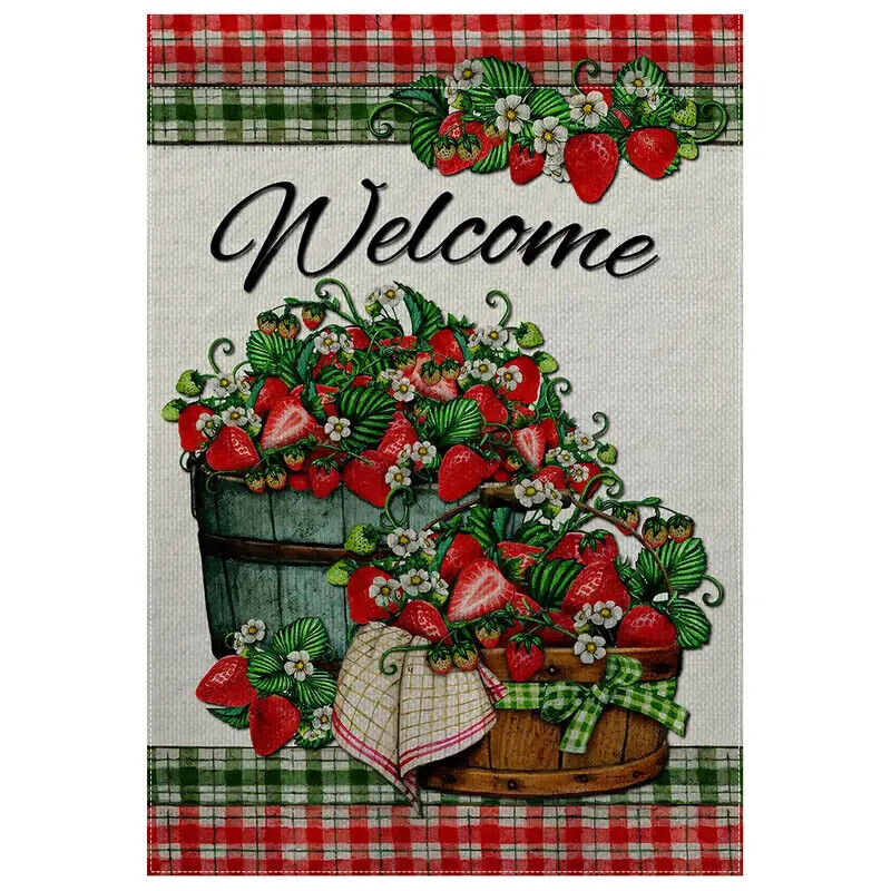 Bright Red Strawberries Welcome Burlap Garden Flag Double-Sided 12" x 18" NEW! Home & Garden:Yard, Garden & Outdoor Living:Décor:Flags Cozy Home Treasures